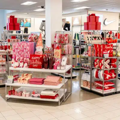Seasonal items inside Kohl's by the cash registers