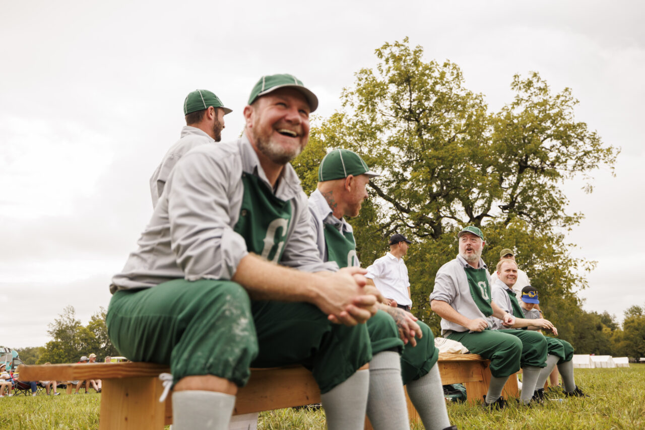 Battle of Richmond vintage baseball game - Georgetown Gentlemen player laughing