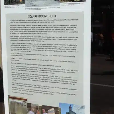 Closeup of information related to the Squire Boone Rock