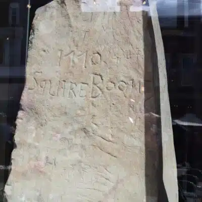 Closeup of the Squire Boone Rock in the window of City Hall