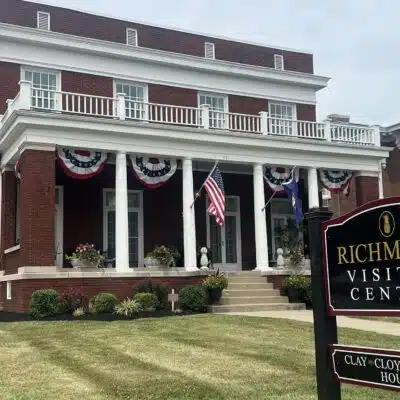 Richmond Visitor Center with fourth of July buntings on front porch