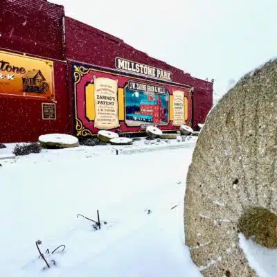 Snow covered Millstone Park