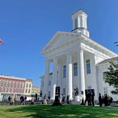 Exterior of the Madison County Courthouse for the ribbon cutting ceremony following the completion of renovations