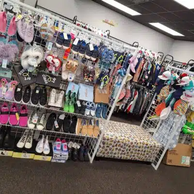 Portion of the shoe selection at Wise Buys