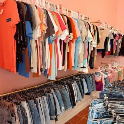 View of shirt and short displays at Summer Lynn's Consignment