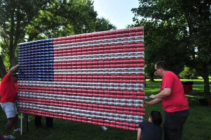 American Flag built from Pop Cans