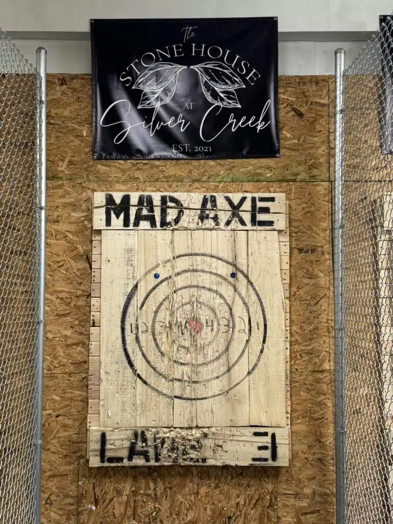 The Mad Axe throwing lane sponsored by The Stone House at Silver Creek