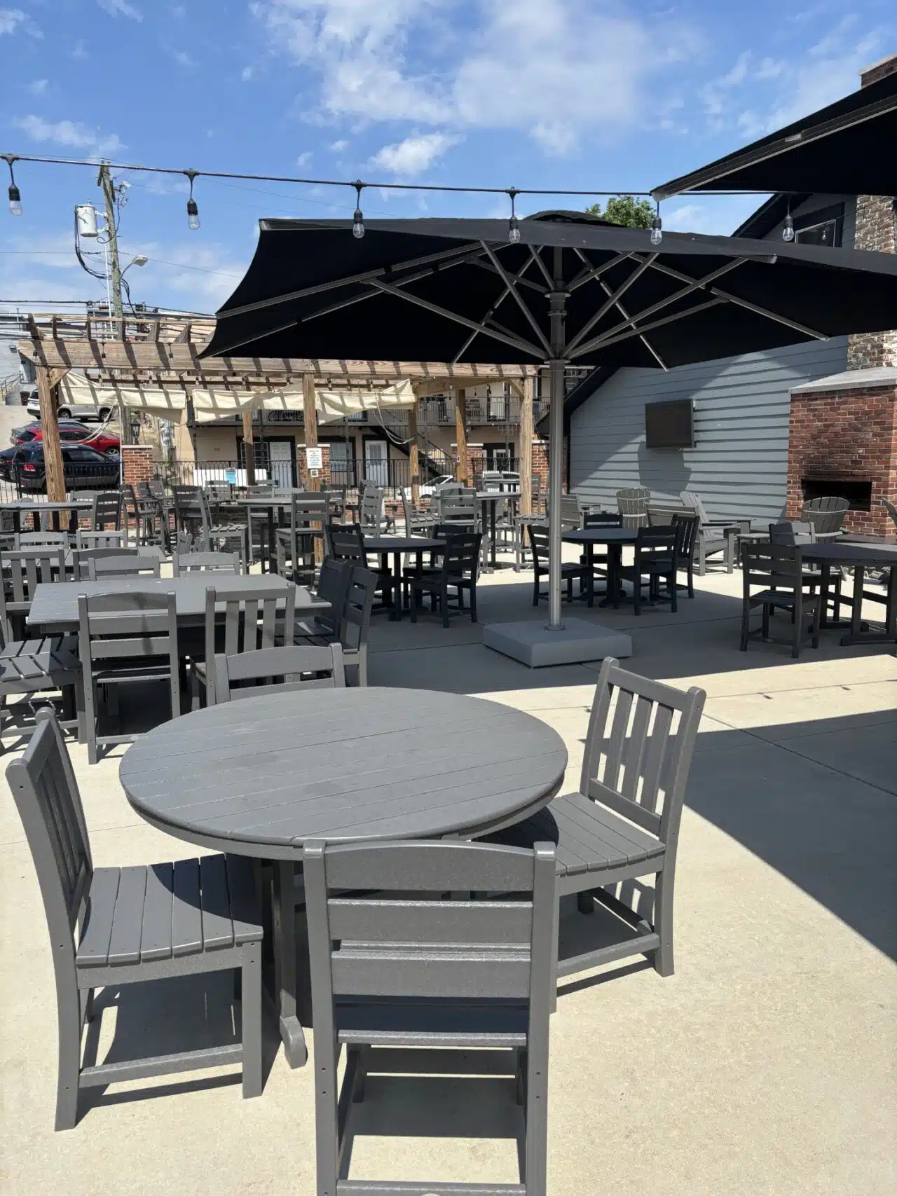 The Quarter's ample seating options, with partial shade
