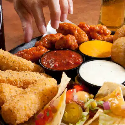 Variety of appetizers from Buffalo Wild Wings