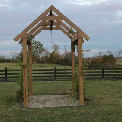 Cobblestone and Wooden Altar at Homestead Farm Wedding Barn