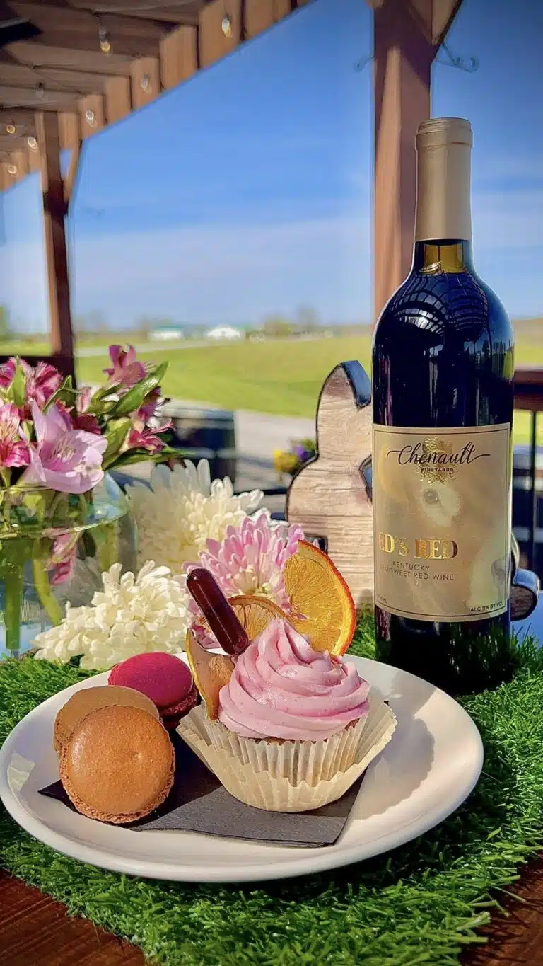 Chenault Vineyards' boozy cupcake with a bottle of Ed's Red
