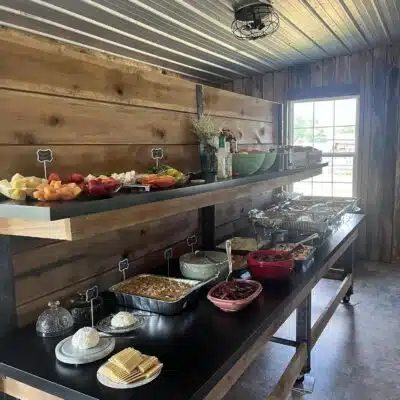 Food set-up at Homestead Farm Wedding Barn