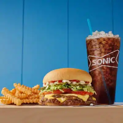 Sonic double burger meal with fries and cola