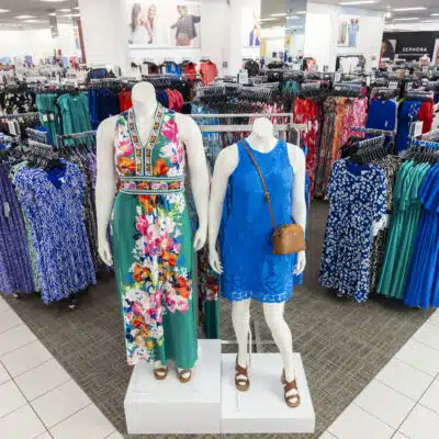 Dresses on mannequins inside Kohl's