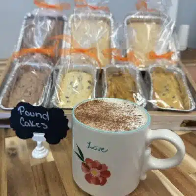 Latte and pound cakes at Bespoke Bakery