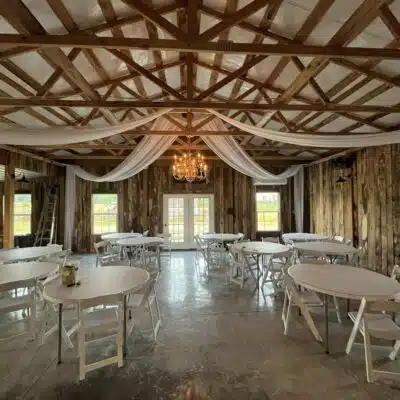Reception set-up inside the Homestead Farm Wedding Barn