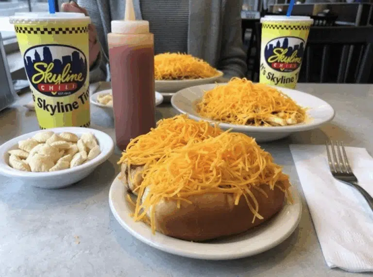 Skyline chili dogs and three-way
