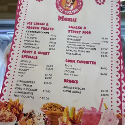 Aerial view of the menu at Amy's Ice Cream