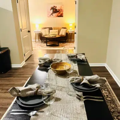 Dining table setup inside the short-term rental