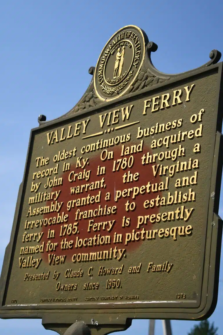 Historical marker for the Valley View Ferry detailing its history