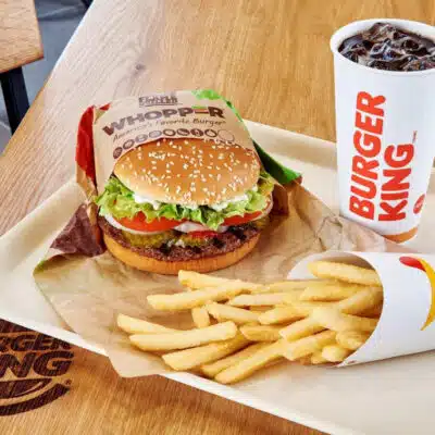 Meal from Burger King on tray inside the restaurant