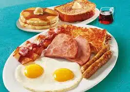 Double eggs with bacon, ham,