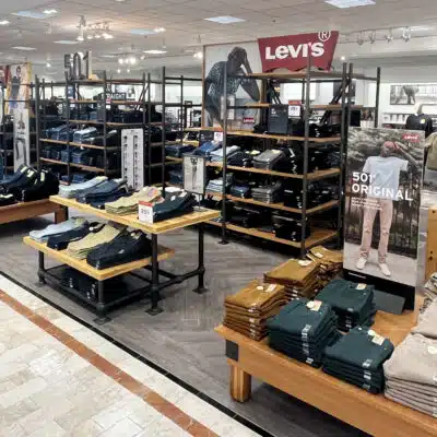 Men's Levi section inside JC Penney's